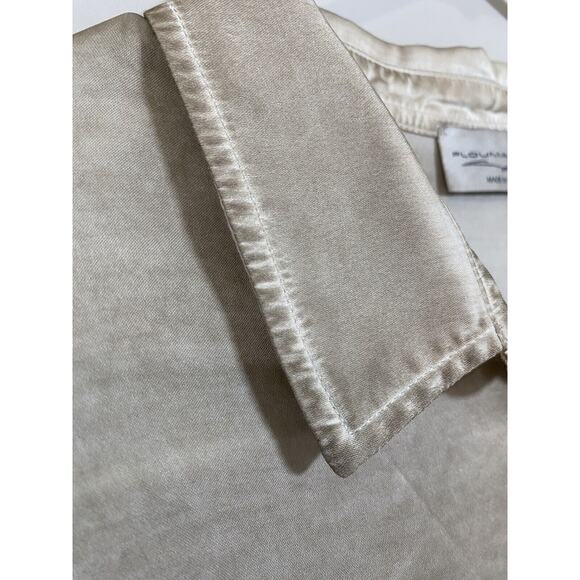 Ploumanac'h Women's XL Beige Long Sleeve Collared Popover Top Distressed Blouse - Picture 3 of 7